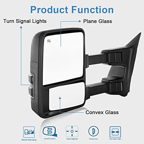 Eccpp Towing Mirrors Replacement Fit For Ford For F250 For F350 For F450 For F550 Power Heated Signal Pair Mirrors 2008 2009 2010 2011 2012 2013 2014 2015 2016 #TOP1