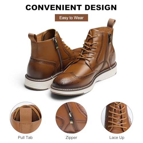 Mens Dress Boots, Genuine Leather Brogue Wingtip Mens Casual Oxford Boots with Side Zipper, Comfortable Formal Lace Up Chukka Ankle Boot for Men4