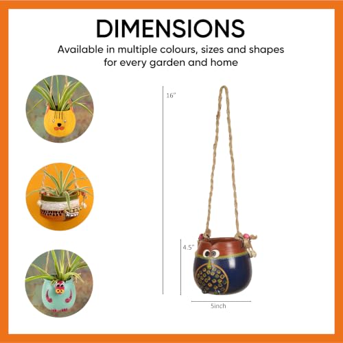 Image of AAKRITI ART CREATIONS Terracotta Hanging Planter | Blue & Brown Earthen Design with Jute Hanger, Modern Art, Matte Finish | Decorative Hanging Pot for Indoor & Outdoor Home Decor