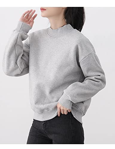 Jenkoon Womens Warm Soft Mockneck Sherpa Fleece Lined Sweatshirt Casual Pullover Tops (Light Grey, Small) #TOP3