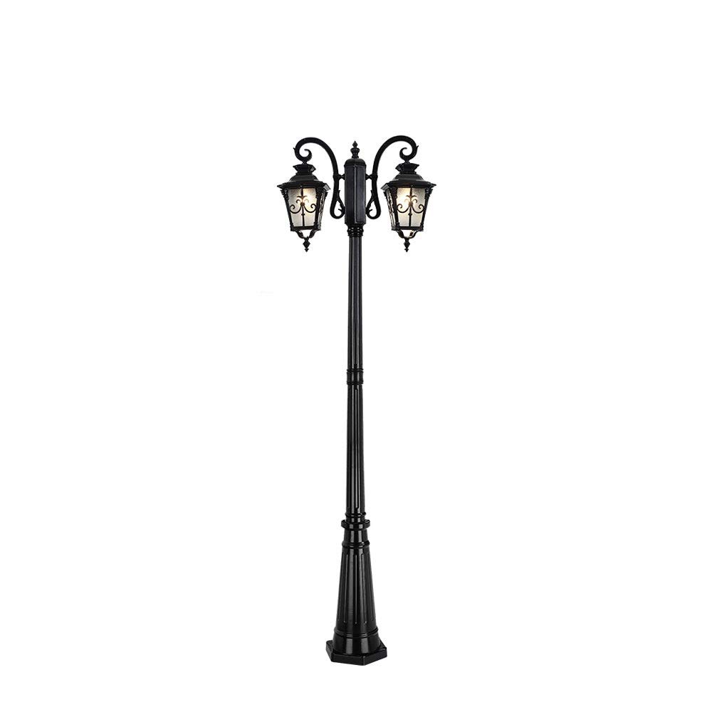 Farola exterior tradicional de 2,1 m en aluminio negro con 2 luces para el jardín
