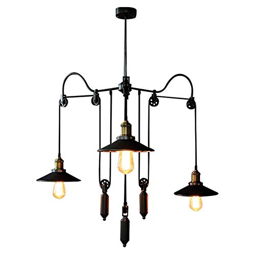 Lustre suspension à poulie 3 lampes style industriel rétro