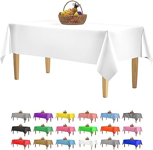14 Pack Premium White Plastic Tablecloth - 54 x 108 in. Disposable Rectangle Plastic Table Cloth - Decorative Rectangle Table Cover Smooth Tablecloth - Disposable Table Cloths For Parties, Weddings