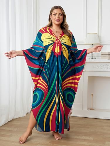 Image of Kaftan Dress for Women - Plus Size Caftan Maxi Beach Dress Moo Moos Loungewear, Swimsuit Cover Up for Beach, Pool or Vacation