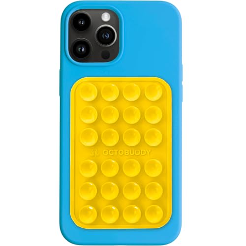 Image of OCTOBUDDY Classic MAX - Silicone Suction Phone Case Adhesive Mount - Hands-Free, Strong Grip Holder for Selfies and Videos - iPhone and Android Compatible - 2.6″ x 3.9″, Yolk Yellow