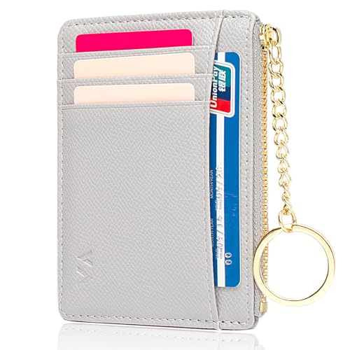 Image of Slim Minimalist RFID Blocking Leather Wallets Credit Card Holder Case Money Clip Pocket Wallet Coin Purse Keychain Travel Clutch Handbag Pocket Pouch Holster Gifts for Women Men (Gray)