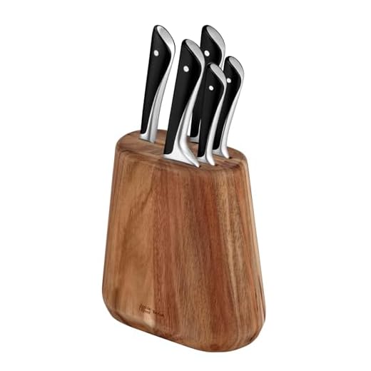 Jamie Oliver by Tefal K267S655, 5-delig messenblok, 5 stuks keukenmessen + houten messenblok, hoge snijprestaties, uniek design, robuuste en duurzame messen, bruin/zwart