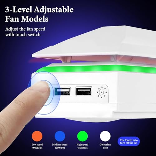 Image of RGB Cooling Fan for PS5 Pro (Disc & Digital) Dust Cover- 7 RGB Light Modes, Ultra-Quiet Adjustable 3 Speed, Dual USB Ports