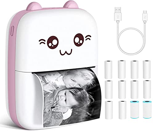 Impresoras, Personal Computer Hisemy Impresora Portátil con 10 Rollos de Papel de Impresión+2 Rollos de Pegatinas,57 * 30 Impresora Térmica Portátil Mini con Conexión Bluetooth...