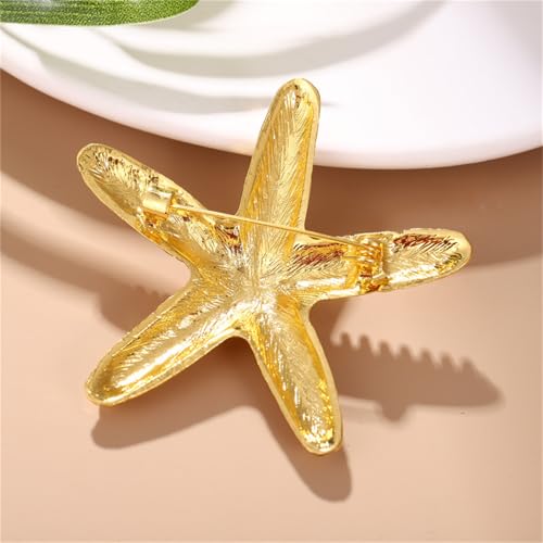Image of Charm Starfish Brooch Pin for Women Fashion Chunky Plated Gold Sea Star Lapel Pin Summer Ocean Beach Jewelry Gifts