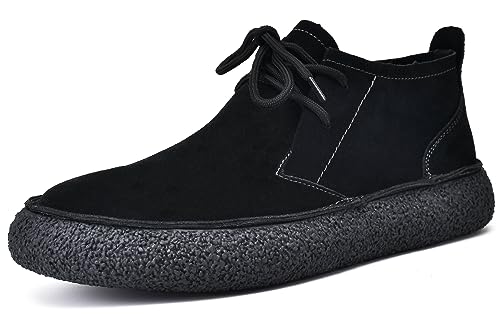 JIONS Mens Ankle Desert Chukka Boots Lace Up Suede Leather Shoes Round Toe Platform Deck Boots