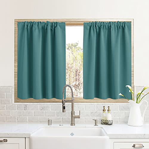 RYB HOME RV Camper Door Window Curtains -Blackout Privacy Curtains & Drapes for Bathroom Bedroom Kitchen Portable Travel Trailer Small Window Decor, W 34 x L 24, Teal, 2 Panels