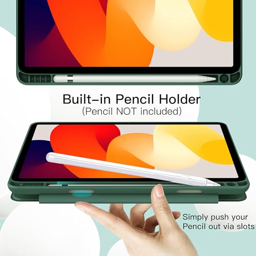 Image of TGK Rotating Case for Redmi Pad SE 11 inch with Pencil Holder 360 Degree Rotation Protective Trifold Stand Cover Clear Back (Forest Green)