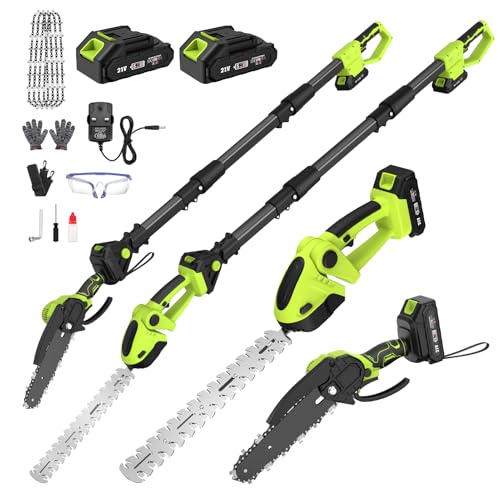 Cordless Pole Hedge Trimmer & Chainsaw Set, 2 * 4.0Ah Battery Rechargeable 7.05Ft Extension Pole...