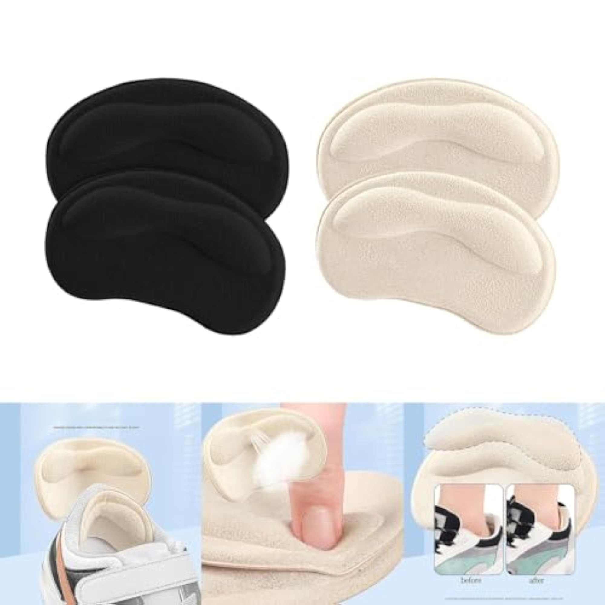 Protective Heel Cushion Pads for Oversized Shoes, Black