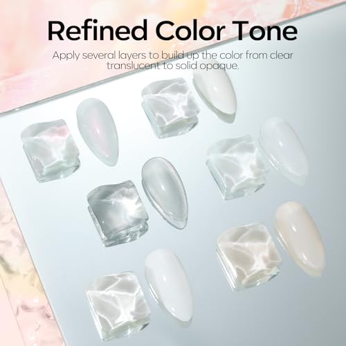 Image of modelones White Gel Nail Polish, 6 Colors Milky White Cat Eye Gel Polish Set with Magnet Nude Jelly Soak Off Nail Kit Manicure DIY Nail Art Salon Home Gift