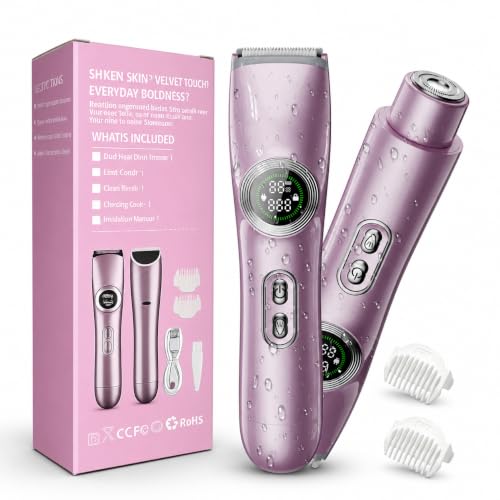 2-in-1 Electric Bikini Trimmer for Women: Dual Head Pubic Area Body Hair Shaver for Womens - Rechargeable IPX6 Wet Dry Razor with LED Display for Female - Painless Facial Removal Ceramic Blade Shavers
