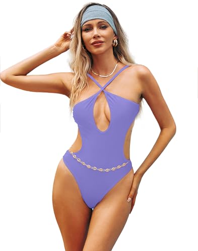 Image of HYPERFIRE Women's Sexy Criss Cross Halter Bathing Suit Cut Out Backless Monokini Swimsuits One Piece