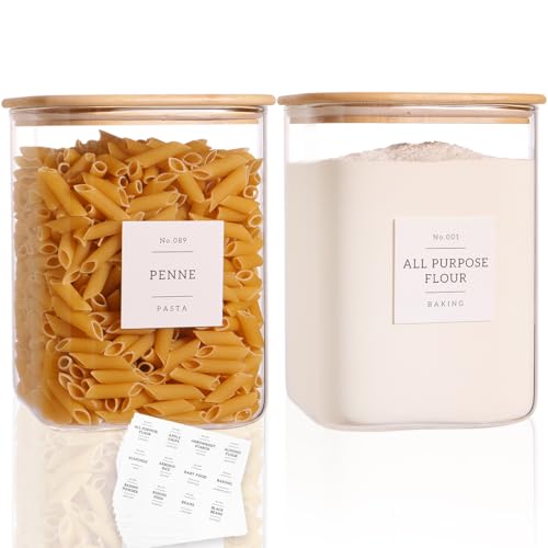 2 Pack Square Glass Flour and Sugar Containers with 132
