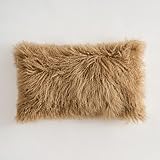 Generisch Luxus Lammfellkissen Handgefertigt aus Tibet & Mongolei – 30x50 cm Ethnisches Design | Sofakissen, Ultraweicher Wohnaccessoire für Schlafzimmer & Wohnzimmer (Dunkelbeige)