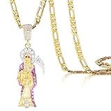 GXLYFG Santa Muerte Necklace Diamond 14K Gold Plated Santa Muerte Pendant Jewelry With Sickle Holiday Gift (Gold 282)