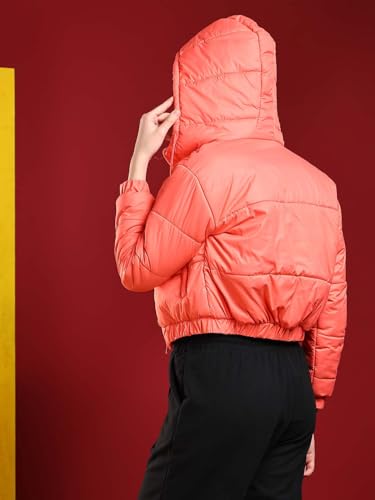 Image of KOTTY Women's Solid Full Sleeve Zipper Hooded Neck PuffercJacket