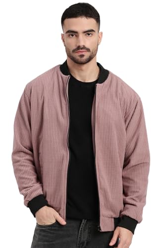 Image of SHOWOFFFF Men Solid Bomber Jacket | Mock Collar Full Sleeves Nylon Jacket for Mens | Slim Fit Regular Length Jacket for Men's