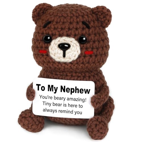 Glydein Nephew Gifts from Auntie Uncle, Handmade Positive Crochet Bear Decor, Birthday...