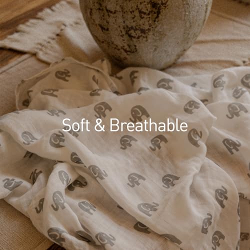 Image of GLLQUEN BABY Muslin Swaddle Blankets 4-Pack Breathable Receiving Blankets (35 inch x 40 inch) Soft Baby Blankets for Girls and Boys Newborn Essentials Muslin Burp Cloths Swaddle Wrap Baby Gift (Elephant)