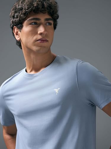 Image of TECHNOSPORT Men's Slim Fit Solid Crew Neck T-Shirt, Cotflex Quick Dry Wrinkle Resistant Polyester Sports Tee for Gym, Running, Training, Sports