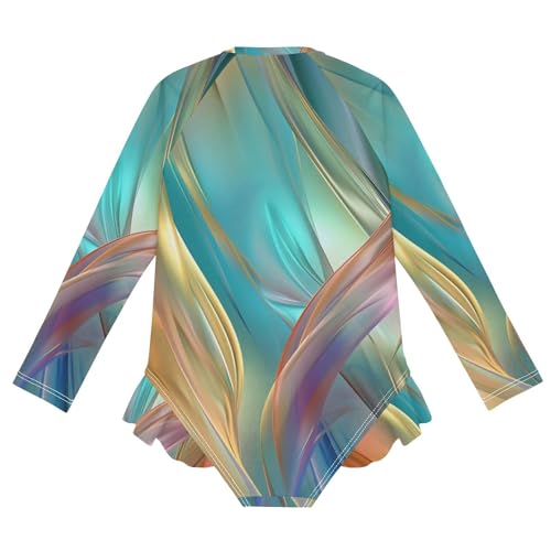 Girls One Piece Swimsuits Long Sleeve Swimsuit Zipper Bathing Suits Colorful Abstract Neon2