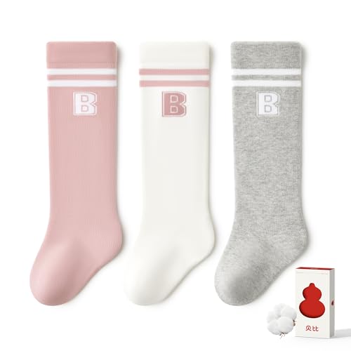 Beibi 3 PCS Baby Socks, Toddler Knee High Socks, Cotton Newborn Stockings Socks for Little Girls & Boys, Infants Kids
