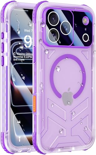 Haireca for iPhone 17 Pro Waterproof Case with Magsafe Built-in [Camera & Screen Protector] [Lanyard] IP68 Water Proof Full Body Dustproof Heavy Duty Frosted Protective Phone Cover 6.3 Purple