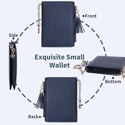 Image of Gostwo Women's Small Slim Wallet with RFID Protection & Keychain for Girls | 8 Card Slots,faux Leather, Tassel Decor, Built-in Keychain, Slim Compact, Snap & Zip Closure, Ideal for Daily & Travel