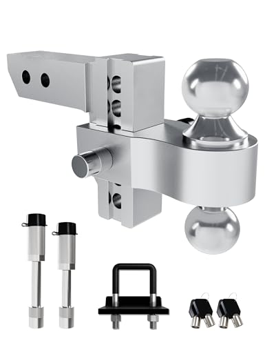 RETRUE Aluminum Trailer Tow Hitch for 2 Inch Receiver Adjustable Truck Towing Hitches with Hitch Tightener Heavy Duty 4 Inch Drop Down/Rise Up Hitch 12 500 LBS GTW 2 Anti-Theft Pin Locks