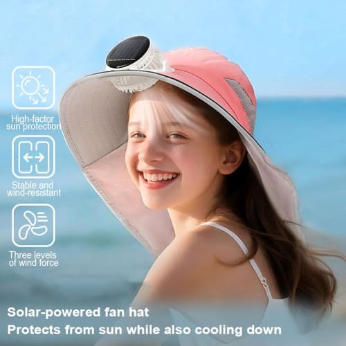 Solar Fan Hat,Cooling Fan Hat for Kids 3-12Years Quick Drying,Wide Brim Summer Hat with 3-Speed Sun Protective Hat (Navy)2