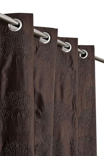 Image of Heavy Quality Punch Tree Curtains 7 Feet Long Set of 1 Pcs | Brown Door Curtains for Living Room, Bedroom | Lightweight 7 Feet Long Drapes for Home Decoration