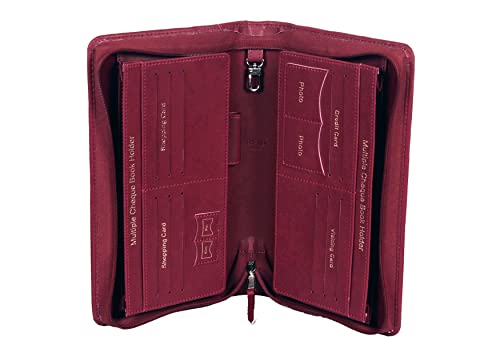Image of Sukeshcraft Multiple Cheque Book Holder | Original PU Holds Upto 8 Cheque Books, 14 Credit /Debit Card Slots with Matching Zipper (Pu- Meroon)
