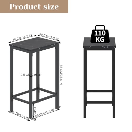 ReseeZac Bar Tisch Mit 4 Stühlen, Küche Esszimmer Set, Für Wohnzimmer Taverne, Schwarzes Marmor Muster, Tisch 100x60x90CM, Barhocker 30x40x65CM