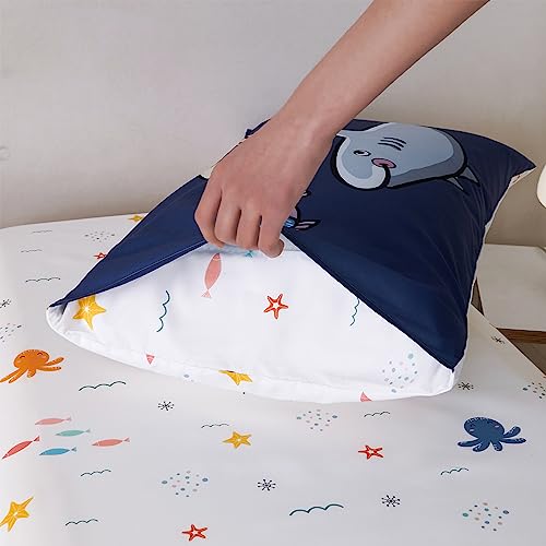 Funda de edredón azul marino individual reversible con estampado de animales del océano STYHO 8