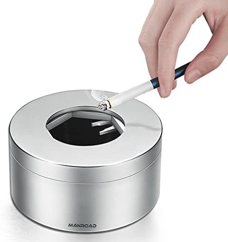 MANROAD Ashtray, Smokeless Ashtrays for Cigarettes Indoor Cigar Ashtrays 304 Stainless Steel Ash Tray Outdoor Car Ashtray with Lid Smell Proof Windproof Ashtray for Home Office Patio Decoration
