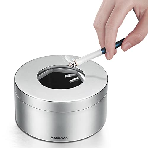 Manroad Ashtray, Smokeless Ashtrays For Cigarettes Indoor Cigar Ashtrays 304 Stainless Steel Ash Tray Outdoor Car Ashtray With Lid Smell Proof Windproof Ashtray For Home Office Patio Decoration #TOP12