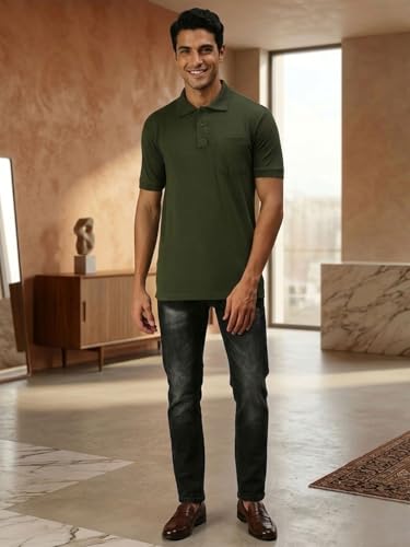 Image of Lux Cozi Men's Polo T-Shirt Regular Fit Half Sleeves with Pocket | Cotton Blend Polo Neck Collar T-Shirt for Men | Casual, Office Comfortable Breathable T-Shirt | Stylish Plain Tee