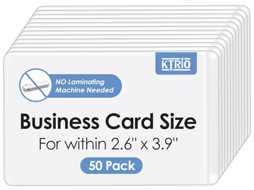 KTRIO 50 Pack Self Sealing Laminating Pouches, Business Card Size, 10 Mil