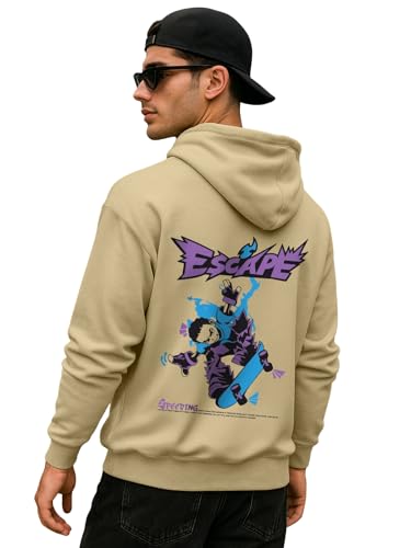 Image of Veirdo Polycotton Spun Oversized Fit Drop Shoulder Hooded Sweatshirt Full Sleeves Back Graphic Printed Jumper Hoodie for Men (Available Sizes: S to 3XL)