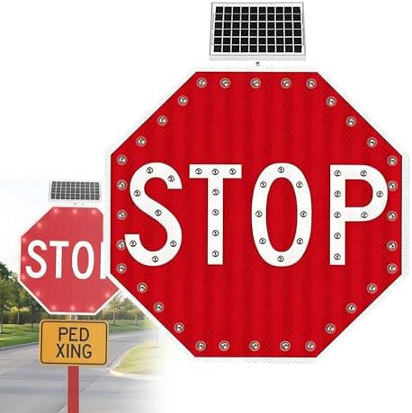 Solar-Powered Stop Sign - LED Flashing Aluminum Octagon Traffic Sign for Day/Night Visibility, Durable Metal Frame for Enhanced Safety, Ideal for Road Safety Solutions