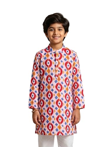 Image of KiddoPanti Boys 100% Cotton Ethnic Motif Printed Short Length Kurta