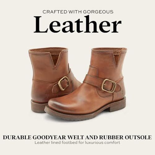 Image of Frye 5 inch Veronica Booties for Women - Full-Grain Brush-Off Leather with Antique Metal Hardware and Rubber Outsole, Genuine Stitch Welt Construction