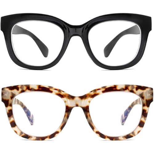 Areyeth 2 Pairs Oversized Retro Reading Glasses for Women, Oprah Style Large Blue Light Blocking Readers(3.0X)