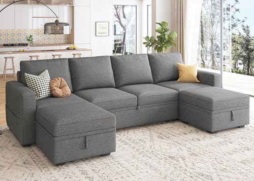 Image of HONBAY Modular Sectional Sleeper Sofa Bed, Sectional Couch with Pull Out Bed U Shaped Modular Couch with Storage Ottoman for Living Room, Dark Grey